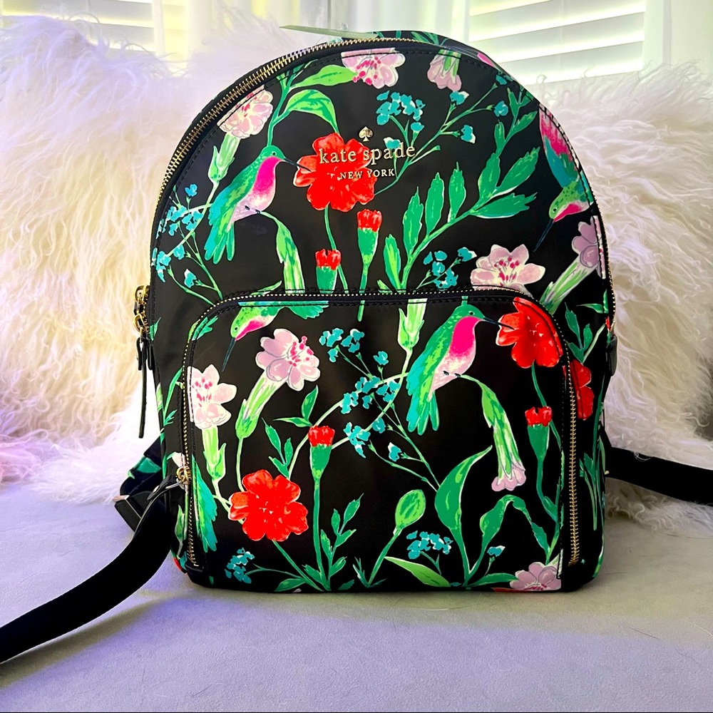 Kate Spade Watson Lane Black Multi Print Backpack Large